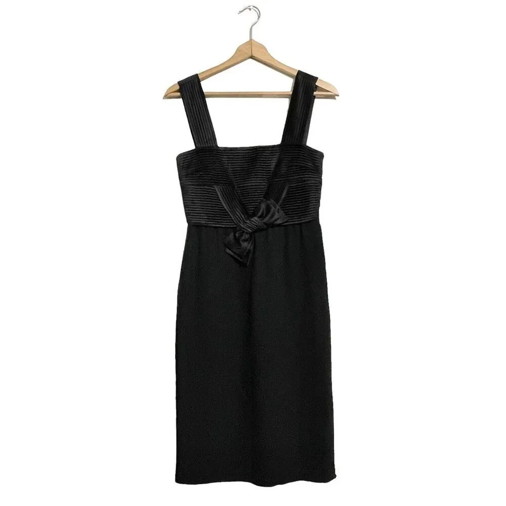 Vtg VALENTINO Women’s Silk Dresses Black A-line Sleeveless Pleats Bow Midi Sz 4